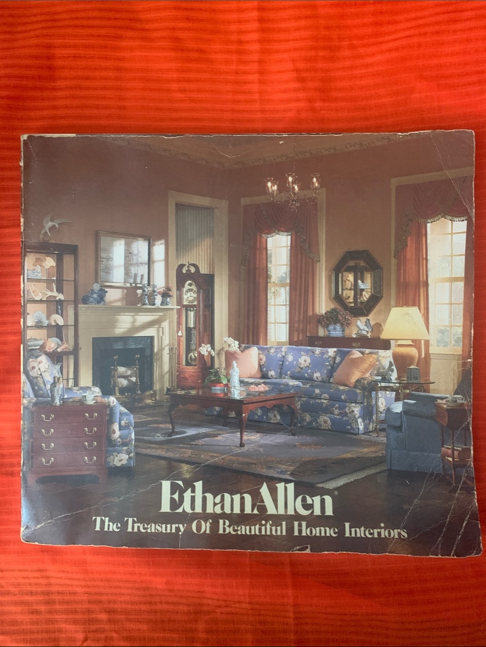 Vintage Ethan Allen Blue Floral Coffee Table Book